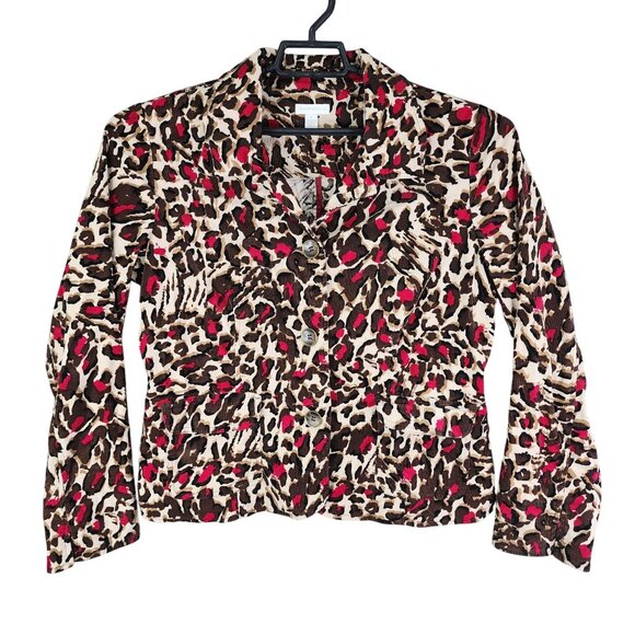 Womens Charter Club Leopard Print Corduroy Jacket Button Front Long Sleeves L - Picture 1 of 10